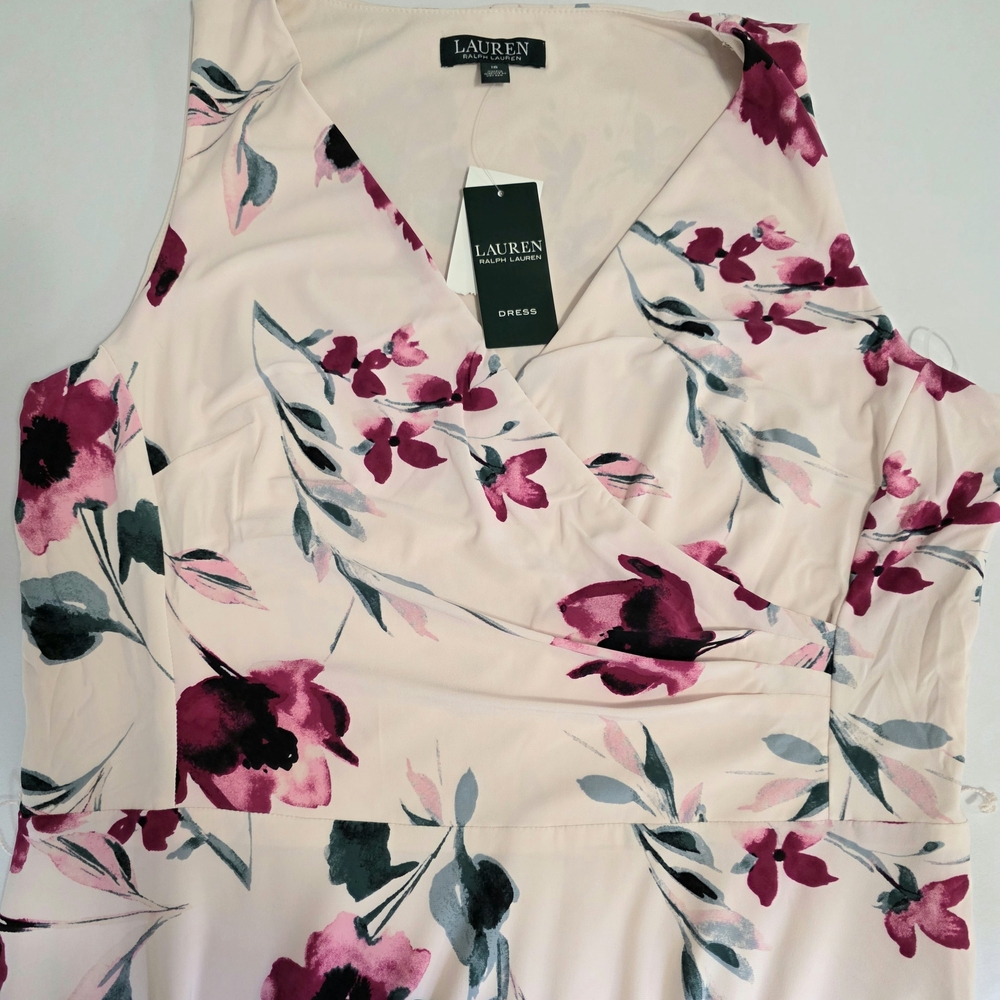 Lauren Ralph Lauren Floral Wrap Maxi Dress Size 16 NWT Pink Sleeveless Belted - Picture 5 of 7